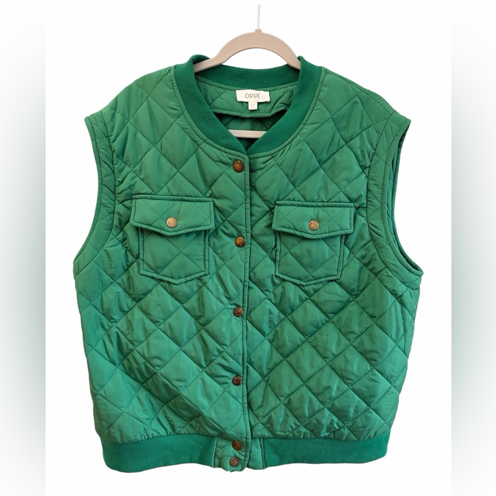 ODDY Kelly Green Hunter Style Quilted Vest Size 1X Outdoor Layering Snap-up